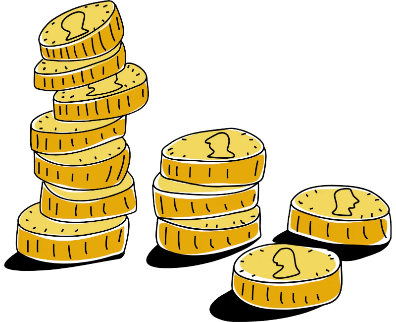 Illustration of stacks of gold coins on a white background