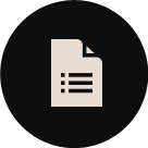 White icon of a document with lines on a black background