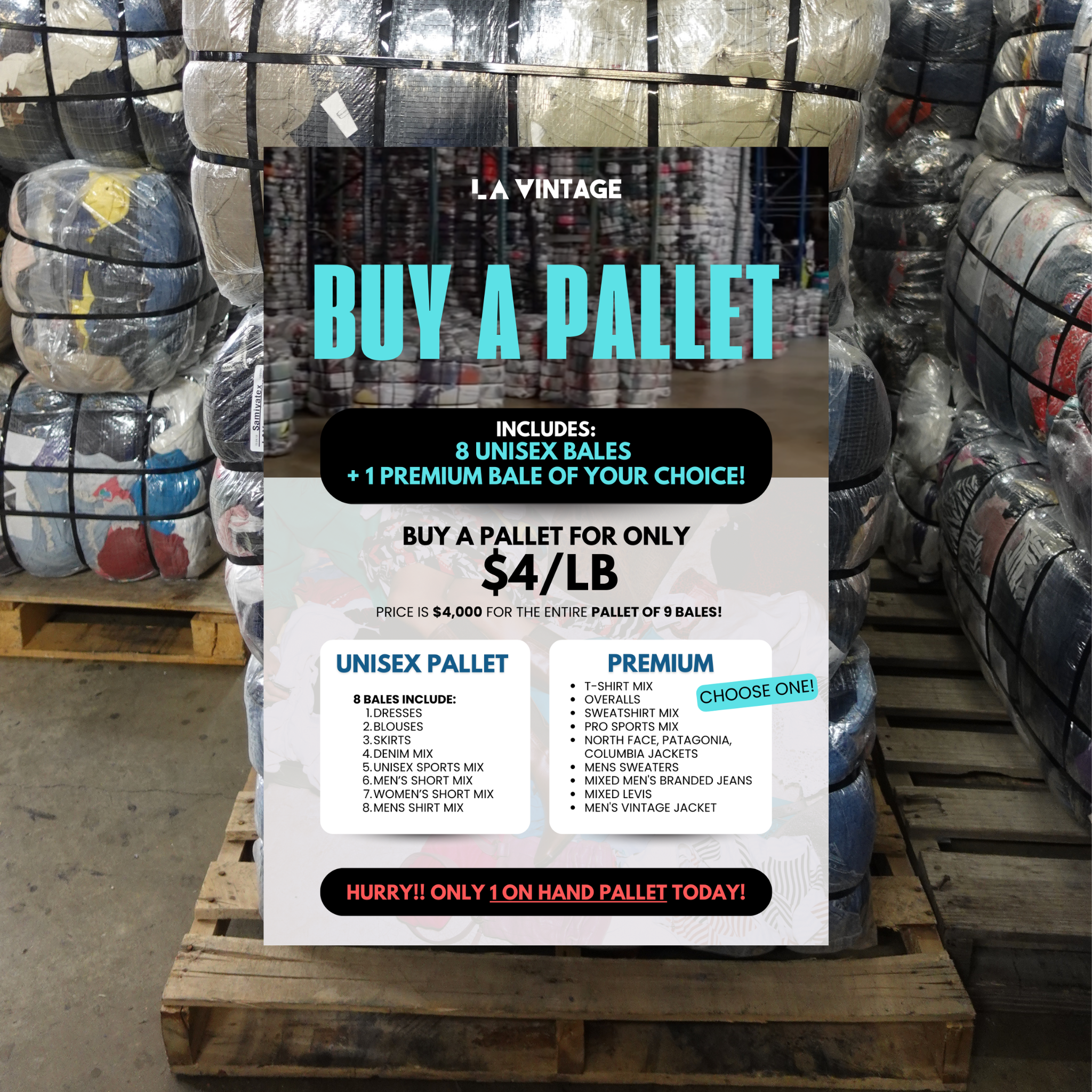 Unisex Pallet (9 BALES OF 100 LBS)