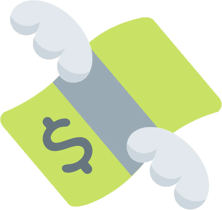 Green money bag with dollar sign and white wavy elements on a white background